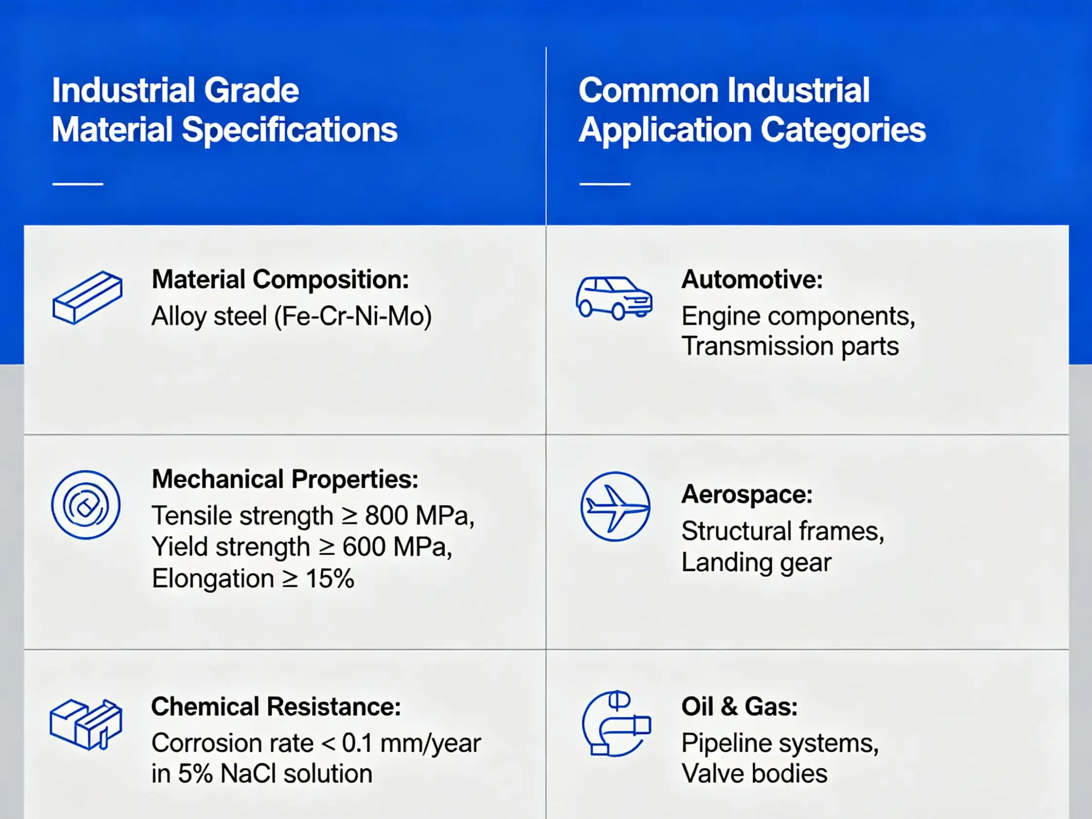 Industrial grade material specifications