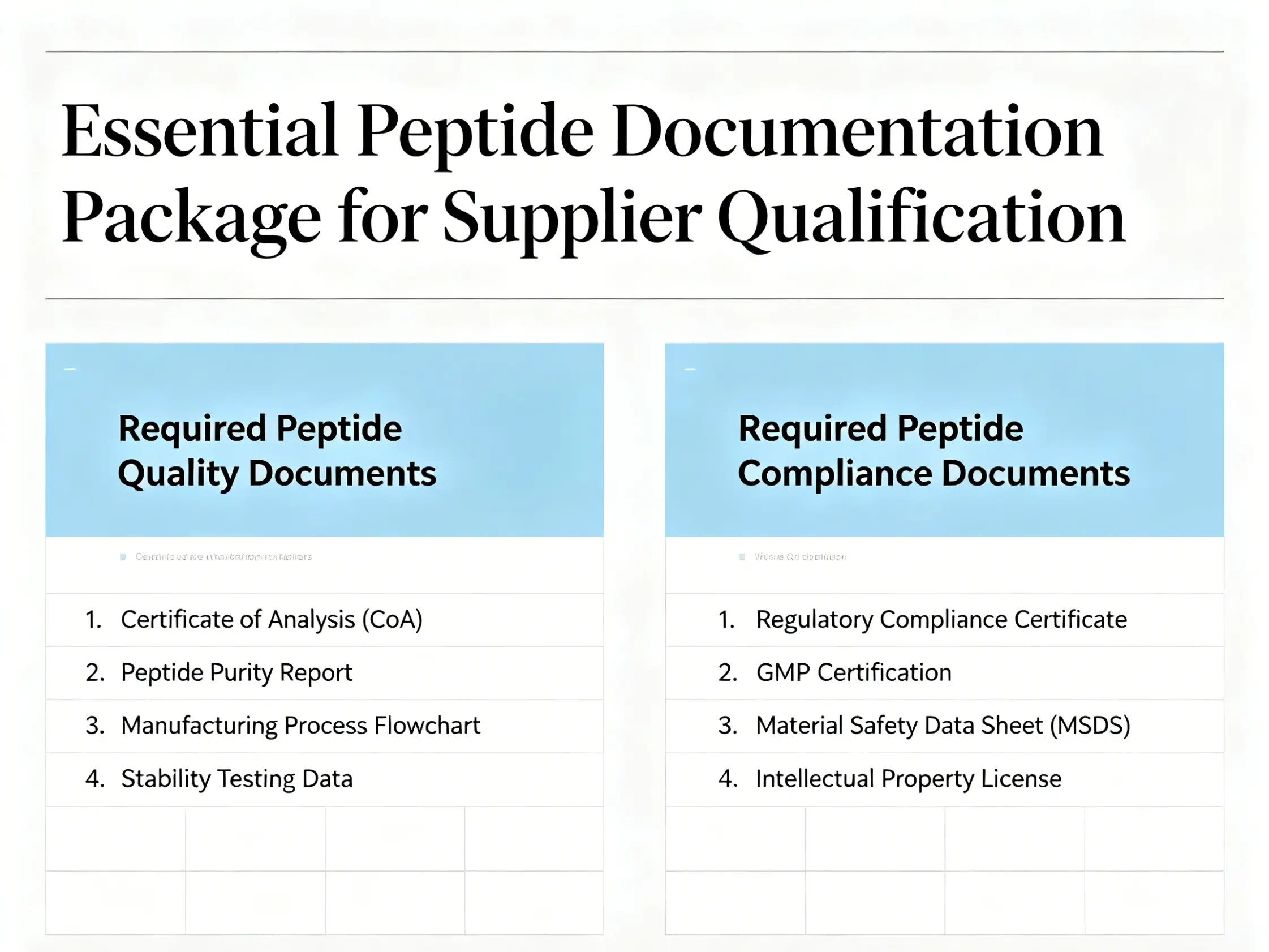 Essential peptide documentation package for supplier qualification